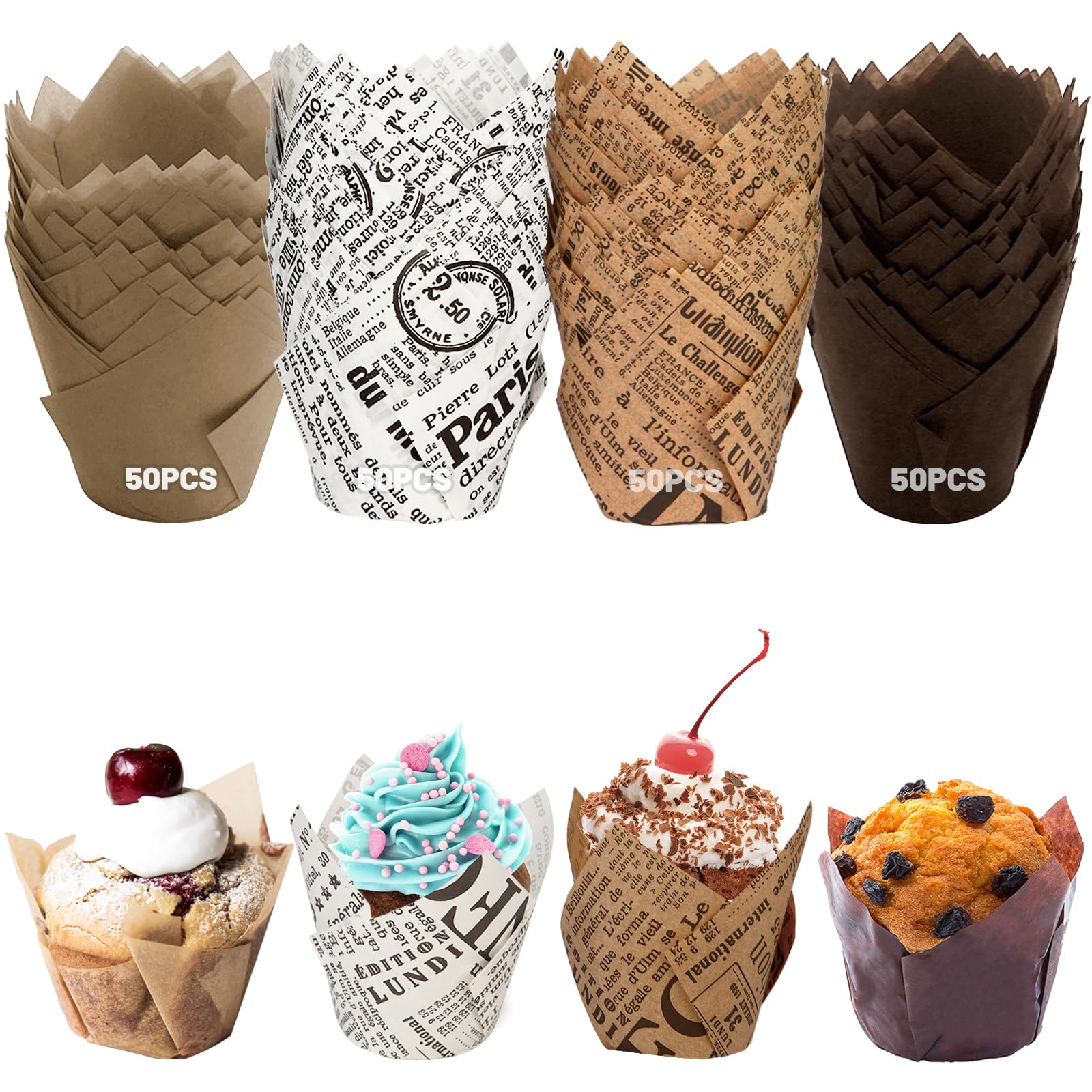 LUZOON Papierowe foremki do muffinek, 200 sztuk, na wesele, urodziny, imprezę (200 sztuk)