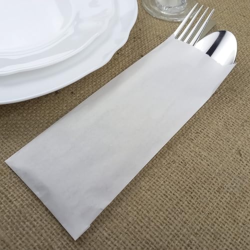 Miniatura 4 de White Kraft Paper Silverware Bags - Utensil Holders for DIY Wedding Rehearsal Dinner or Engagement Barbeque - Silverware Holder Bag - Pocket Sleeves