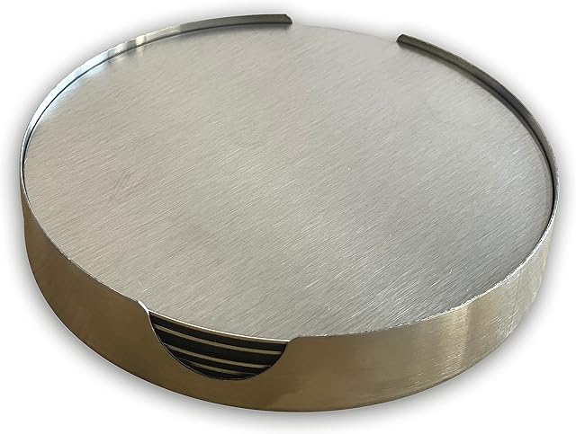 Set of Round Coasters 6 pcs. ( 10cm / 3.93" Stainless Steel) - Protecting All Table Surfaces Including Wood, Glass, Marble, Stone