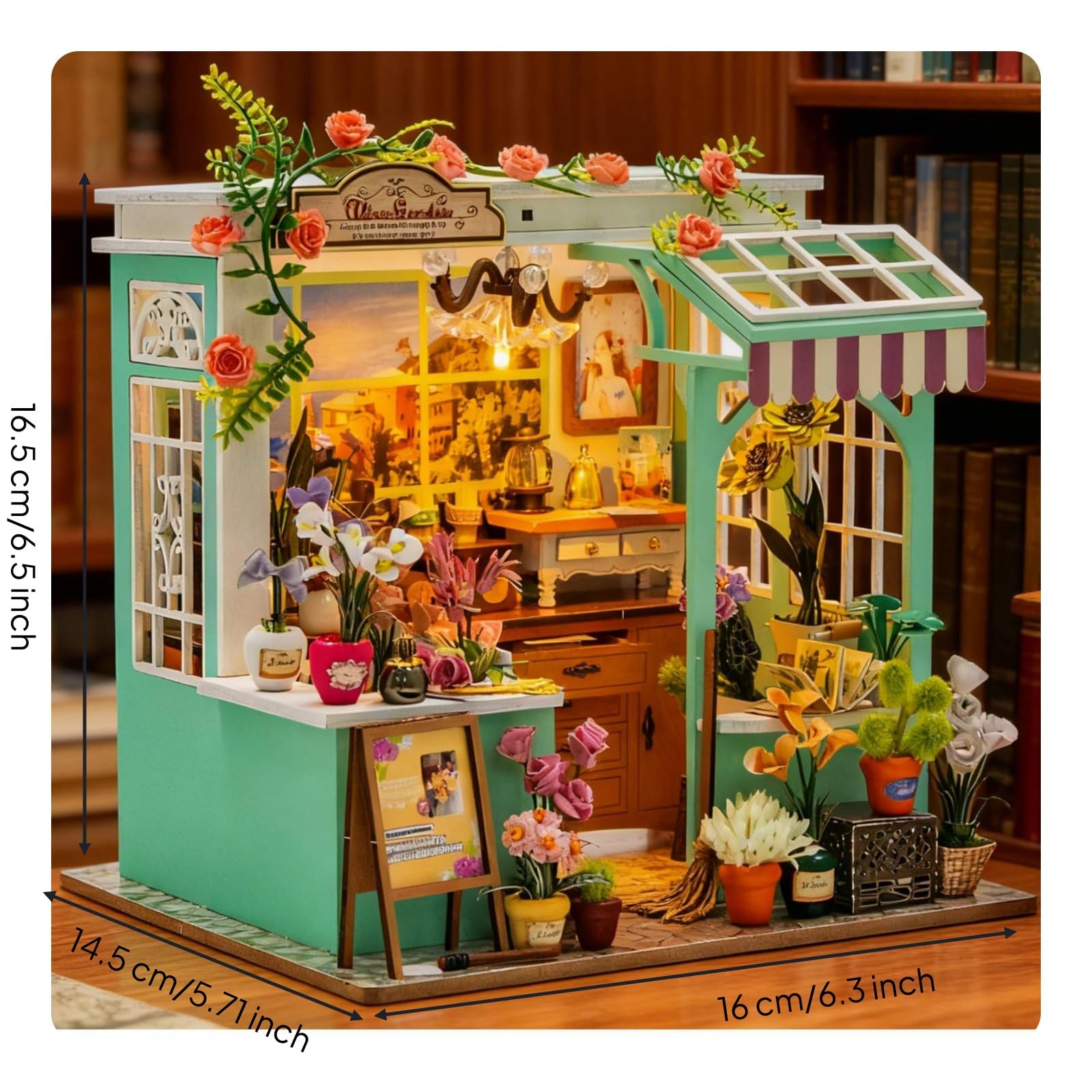 Figurine Casa in Miniatura Kit Modello Casa Bambole Boutique Fiori in Legno con Musica O Registrazioni da Smartphone Adatta a, Inglese