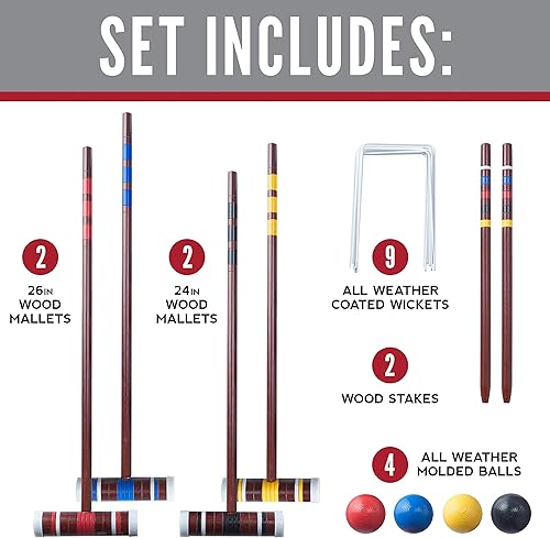 Vista 3 de Franklin Sports Juegos de croquet portátiles para patio trasero – Juegos completos de croquet para 4 + 6 jugadores con mazos, bolas de croquet +