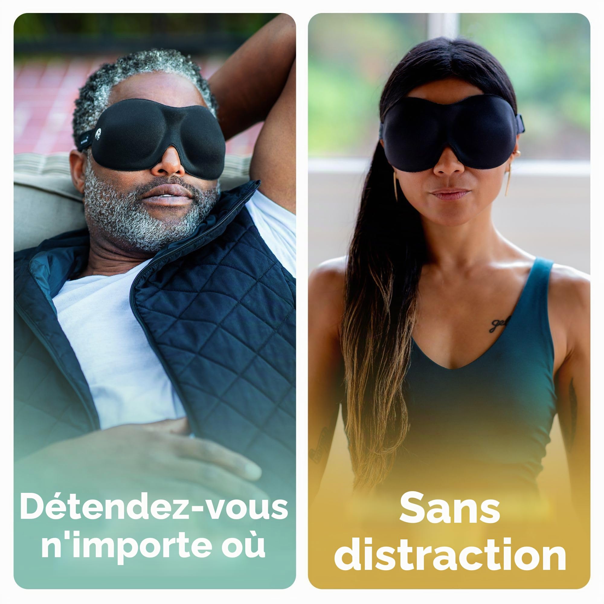 Nidra - Masque de sommeil breveté qualité supérieure avec forme profilée Ultra léger et confortable Sangle tête réglable pour s'adapter à toutes les s Dormez n'importe où, quand Idéal hommes femmes