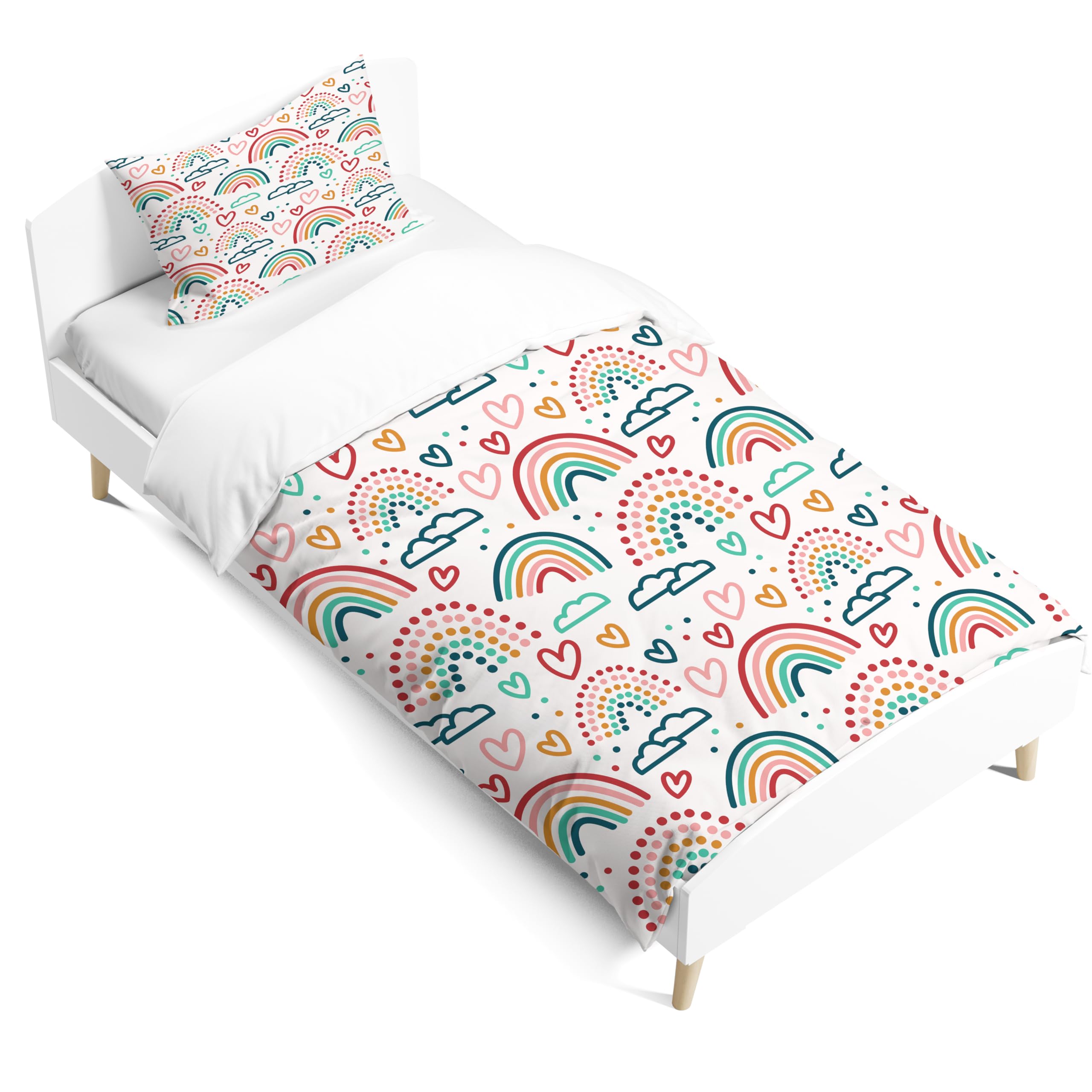 PORJDN Juego de ropa de cama para niñas y niños, diseño de arcoíris, funda de almohada de 90 x 190 cm, funda nórdica de 40 x 60 cm, diseño de nubes con cremallera suave. (Style F, 90 x 190 cm)