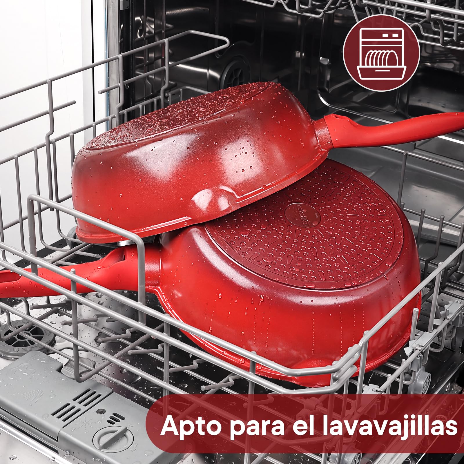 GiPP SartéN Antiadherente Con Tapa, SartéN Profunda De 30 Cm Y 5.1L, Sarté De CeráMica, Mango Que Se Mantiene FríO, SartN De InduccióN, Saludable Y No TóXica,Rojo