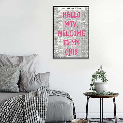 Miniatura 2 de DVBOCS Pósteres retro de Hello Mtv Welcome To My Cun, con fuente rosa, lienzo de periódico, arte de pared de afirmación positiva de la habitación de