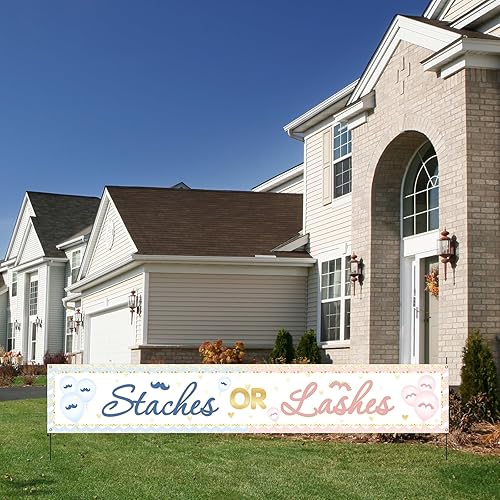 Miniatura 8 de INNORU Cartel de fondo grande con estacas o pestañas, letrero de fiesta de revelación de género, cartel de jardín para niños o niñas, suministros de