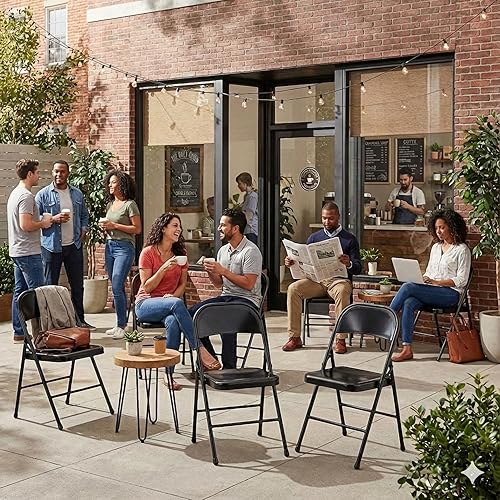 Miniatura 2 de Silla plegable de metal de acero, con marco de acero reforzado, resistente, diseño de doble apoyo, para interiores y exteriores, boda, fiesta