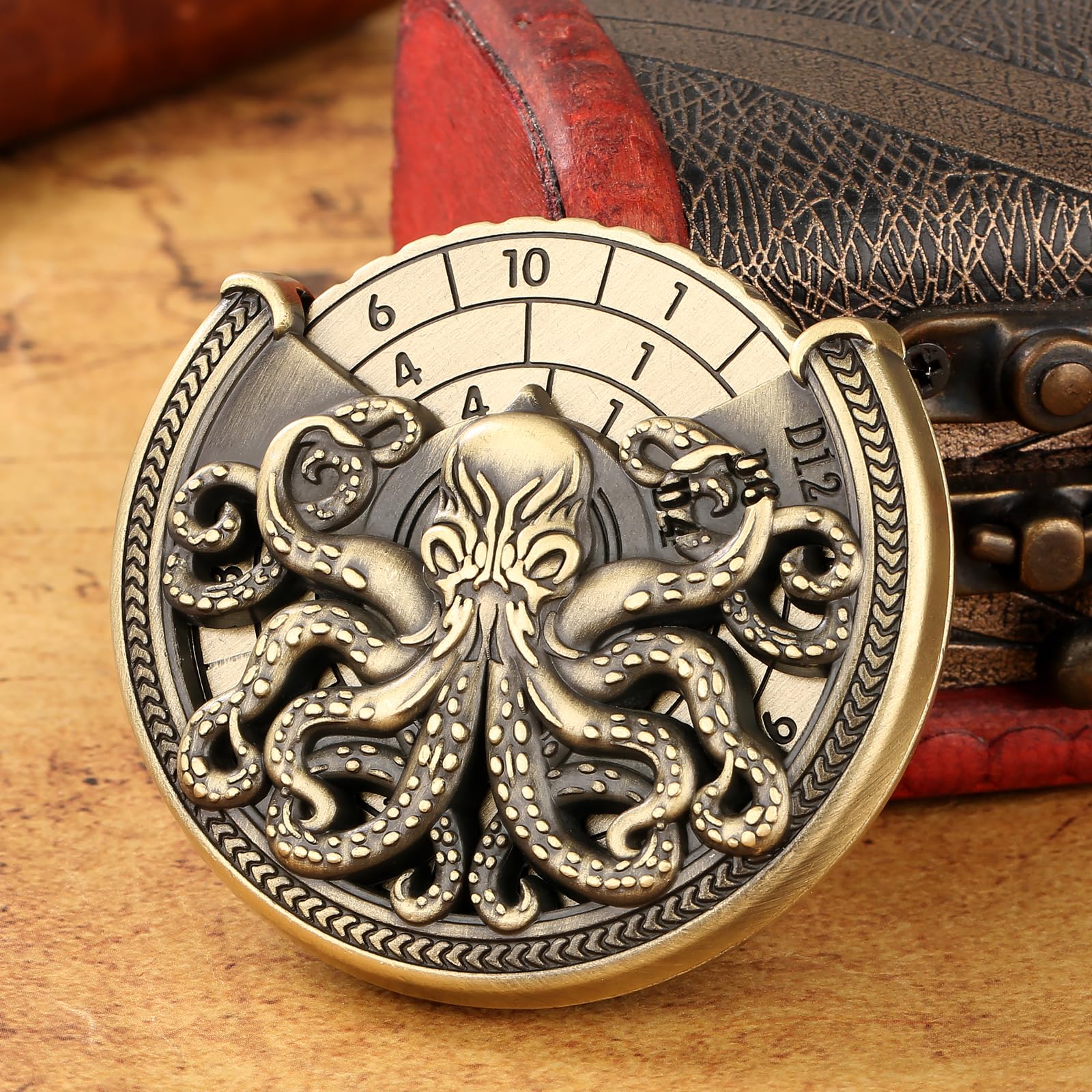 Spinner de Dés DND, Pieuvre 7-en-1 Métallique DND Dés, Gyroscope du Bout Des Doigts, Roulette Dés Spinner, Cadeaux D&D avec Sacs Cadeaux Logo Dragon, Jeu de Rôle, Accessoires de Jeu de Société, Bronze