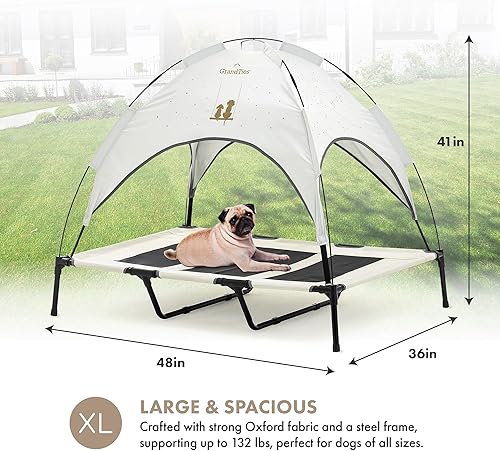 Miniatura 5 de GRANDTIES Cama elevada refrescante para perros con dosel  Cuna portátil XL para mascotas para uso en exteriores e interiores  Pantalla extraíble