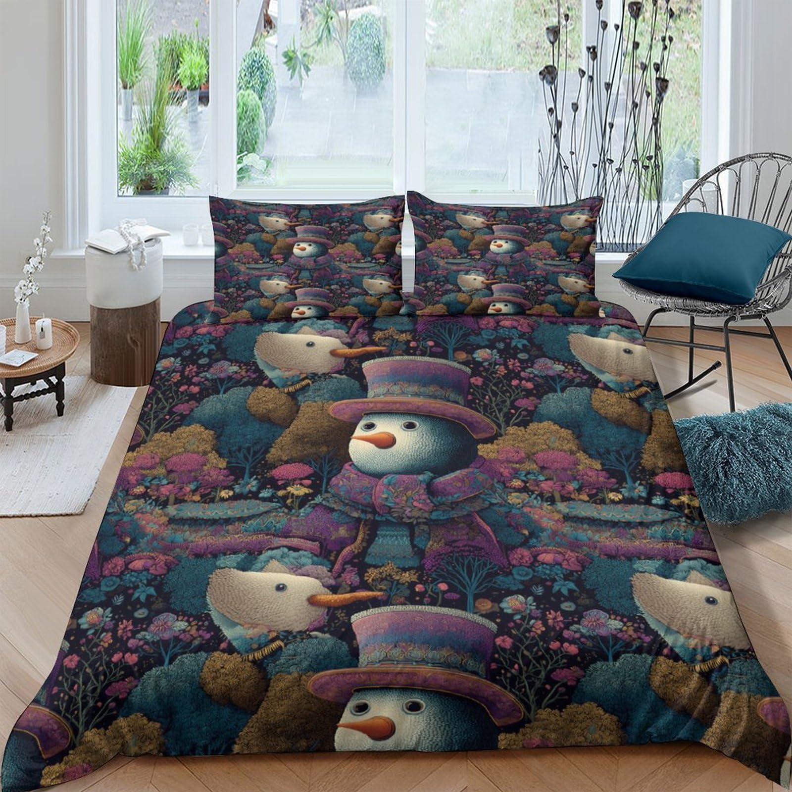 Ctjqhvkz Style-5 3D Printed Snowman Top Hat Fitted Sheet Microfiber Soft Anti-Slip Christmas Bed Cover For Bedroom Guest Room Single（135X200cm）