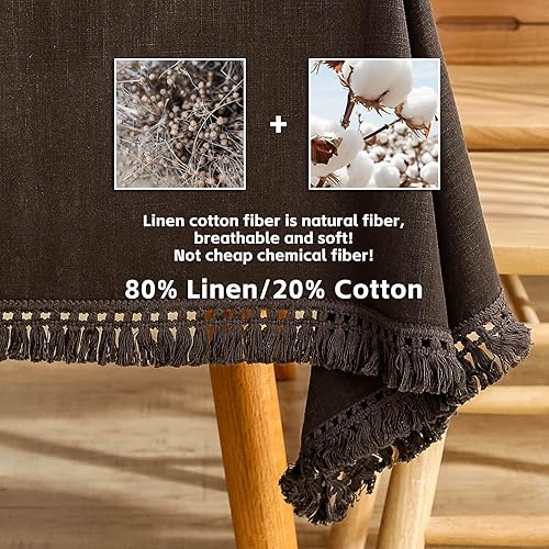 Miniatura 4 de AmHoo Mantel de lino con borlas y costuras rectangulares, para cocina, comedor, boda, bufé, 55 x 86 pulgadas, color marrón