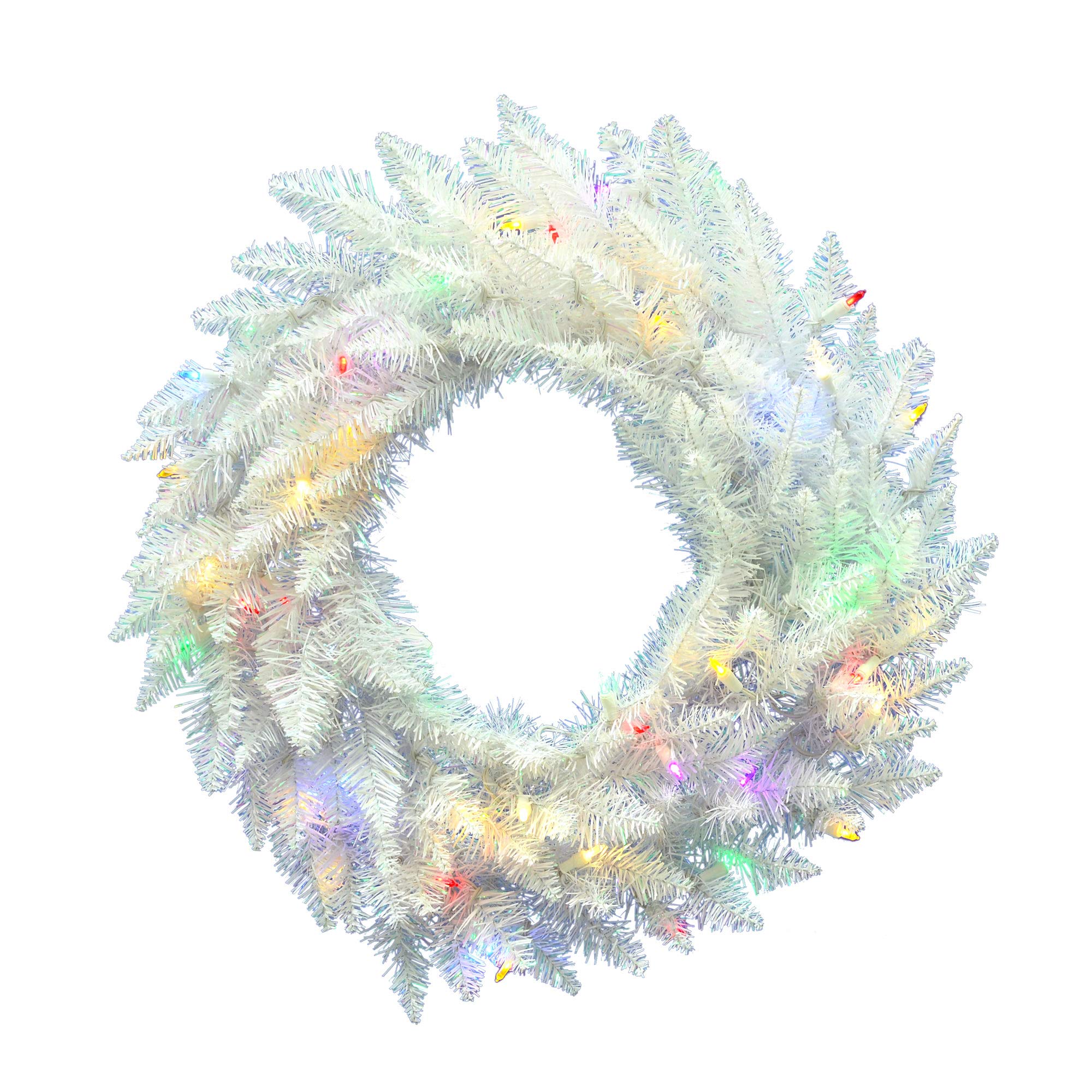 Vickerman 24" Sparkle White Spruce Artificial Christmas Wreath, Multi-Colored LED Lights - Faux Spruce Christmas Wreath - Seasonal Indoor Home Decor