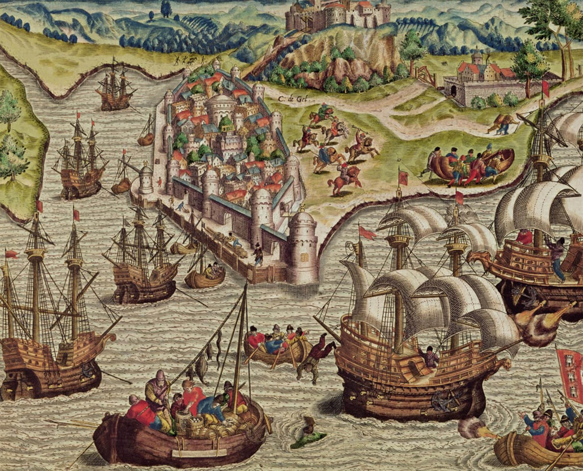 POSTERIIk Vintage Art Print Images Pictures Print Naval Combat Illustration From 'americae Tertia Pars by Theodore De Bry Modern Colour Posters for Office Home Decor 60x90cm