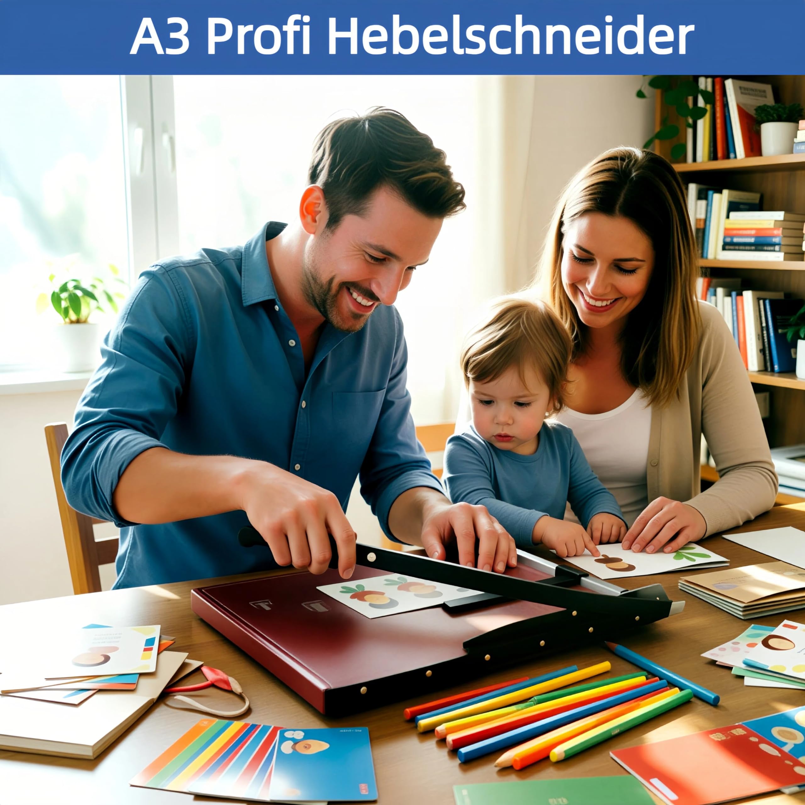 COOCHEER A3 Papierschneider Profi – Hebelschneider für max. 12 Blatt – Präzise Schneidemaschine aus Holz & Stahl mit Maßskala – Fotoschneider für Büro, Schule & Home-Office