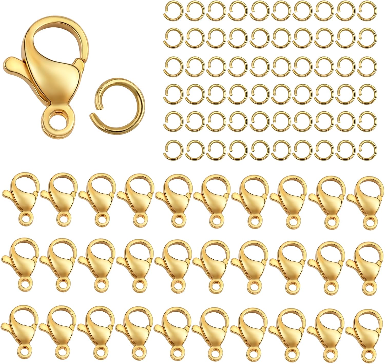 90PCS Fadeless Lobster Claw Clasps & Jump Rings - 18K Gold Plated Lobster Clasps for Bracelet Necklace Jewelry Making Findings, Bracelet Clasps and Closures, Jewelry Clasps