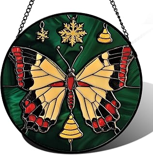 Stained Glass Window Hanging Golden Snowflake Butterfly Suncatcher Door Garden Home Decor Mother's Day Christmas Birthday Gift for Grandma Woman Nana Sister Mother Gigi 7.8 Inch