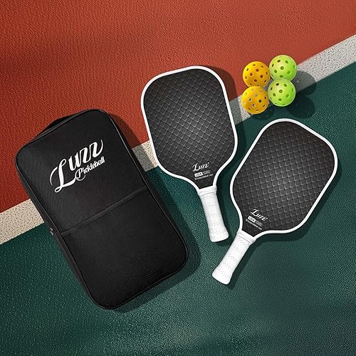 Miniatura 7 de LUZZ Pickle Juego de 2 palas de bola de fibra de carbono T700, superficie arenada con núcleo de panal para principiantes, mayor control de