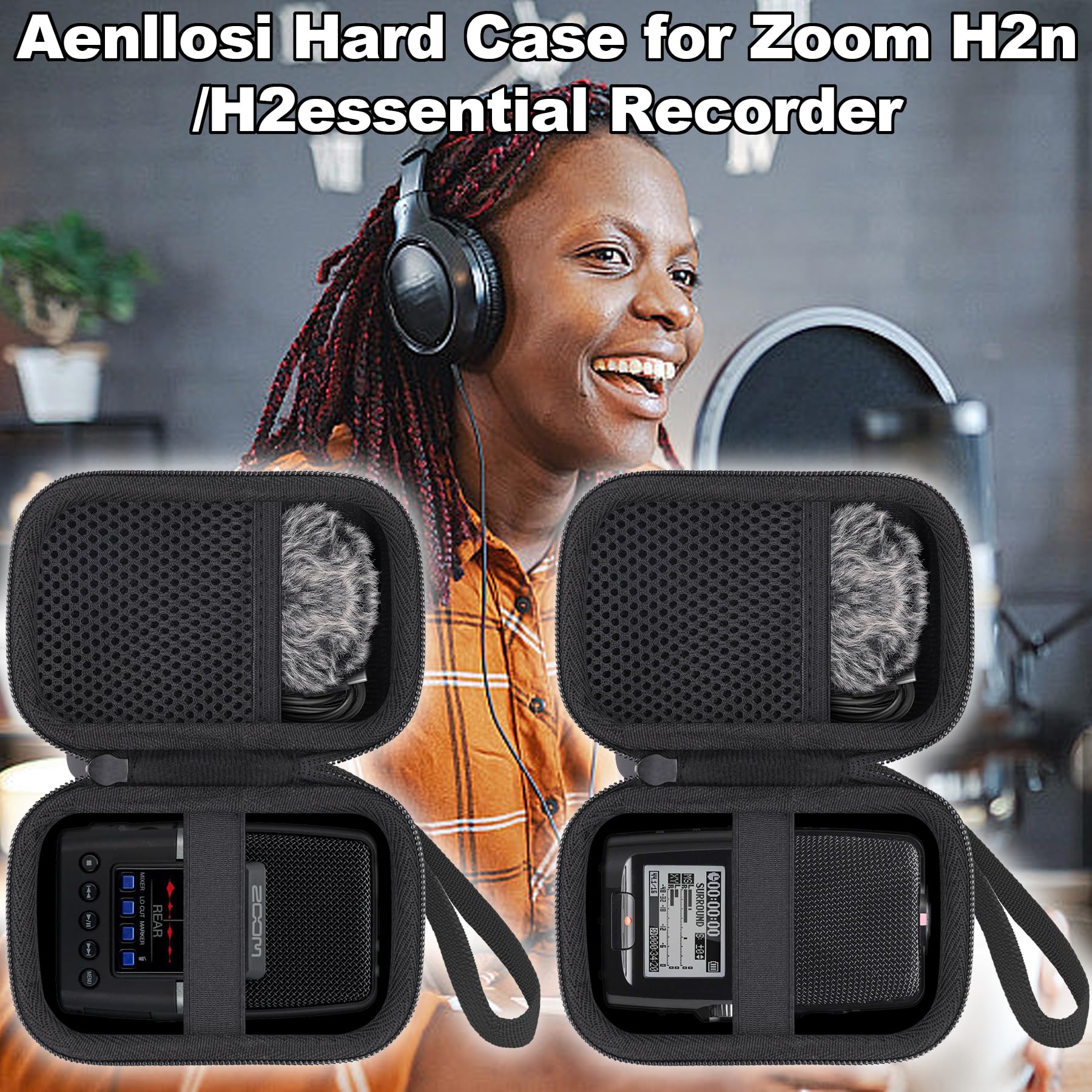Aenllosi para Zoom H2essential/H2n Estéreo Grabadora portátil Estuche rígido Protector para Transporte, Negro (Solo Estuche)