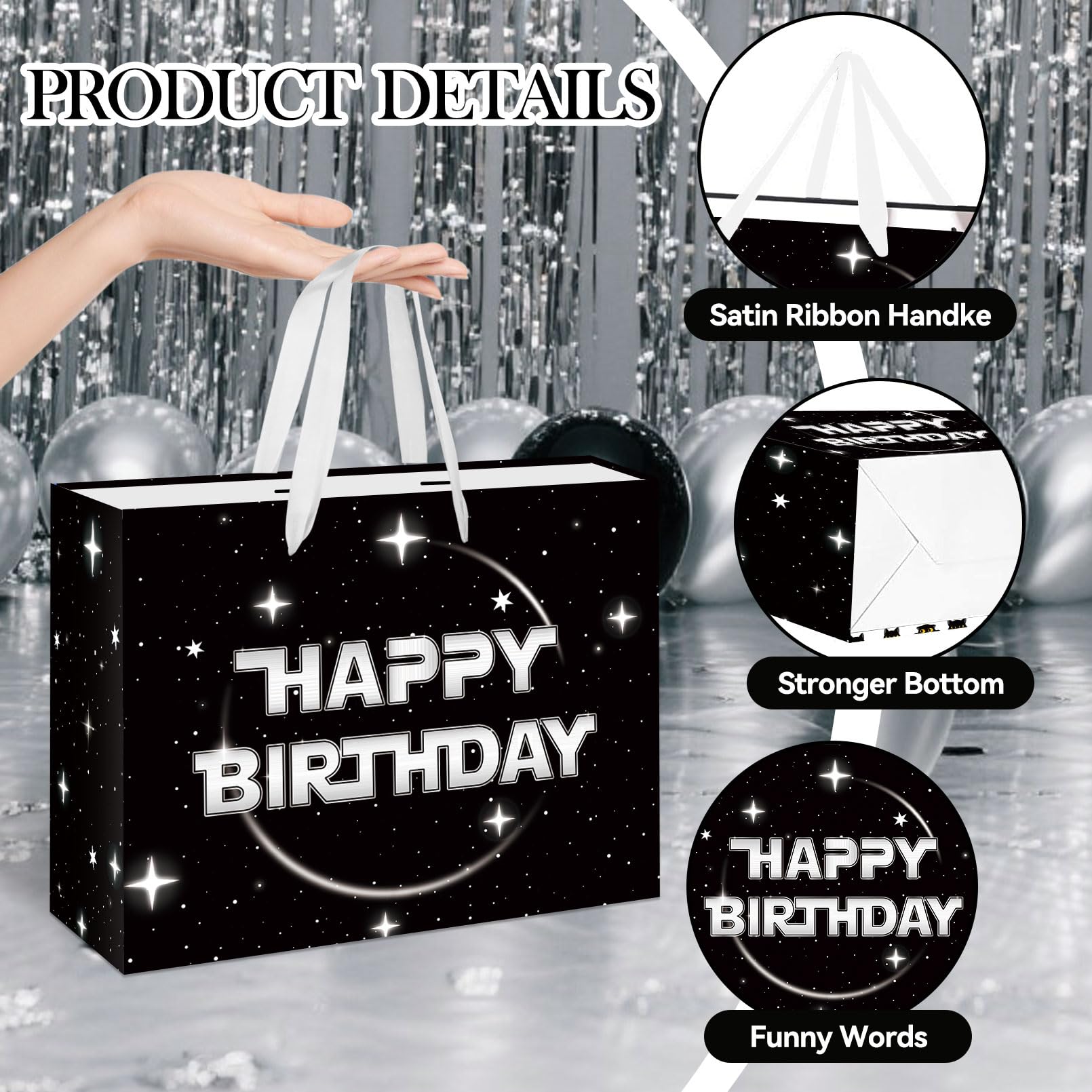 Anyangzhao Space Galaxy Birthday Gift Bag, Black Happy Birthday Gift Bag, with Greeting Card and Tissue Paper, Galaxy Party Favors Bag for Kids, Boys, Baby Shower, Star Theme Party Supplies