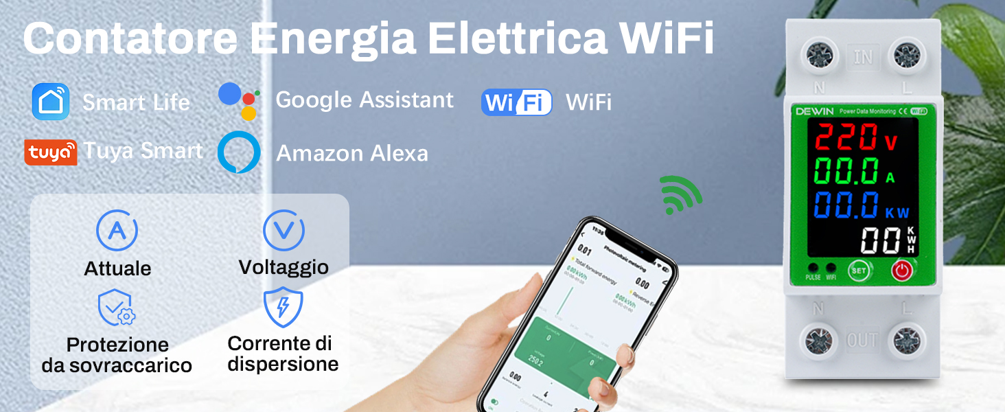 Contatore Energia Elettrica WiFi Tuya 63A - Wattmetro Smart Con Display LCD, Monitoraggio Consumi, Controllo App - Foto 10