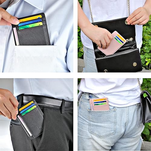 Miniatura 5 de Cartera delgada con bloqueo RFID para tarjetas, cartera minimalista de cuero con bolsillo frontal para mujer Slim, RFID Blocking, Minimalist, Front