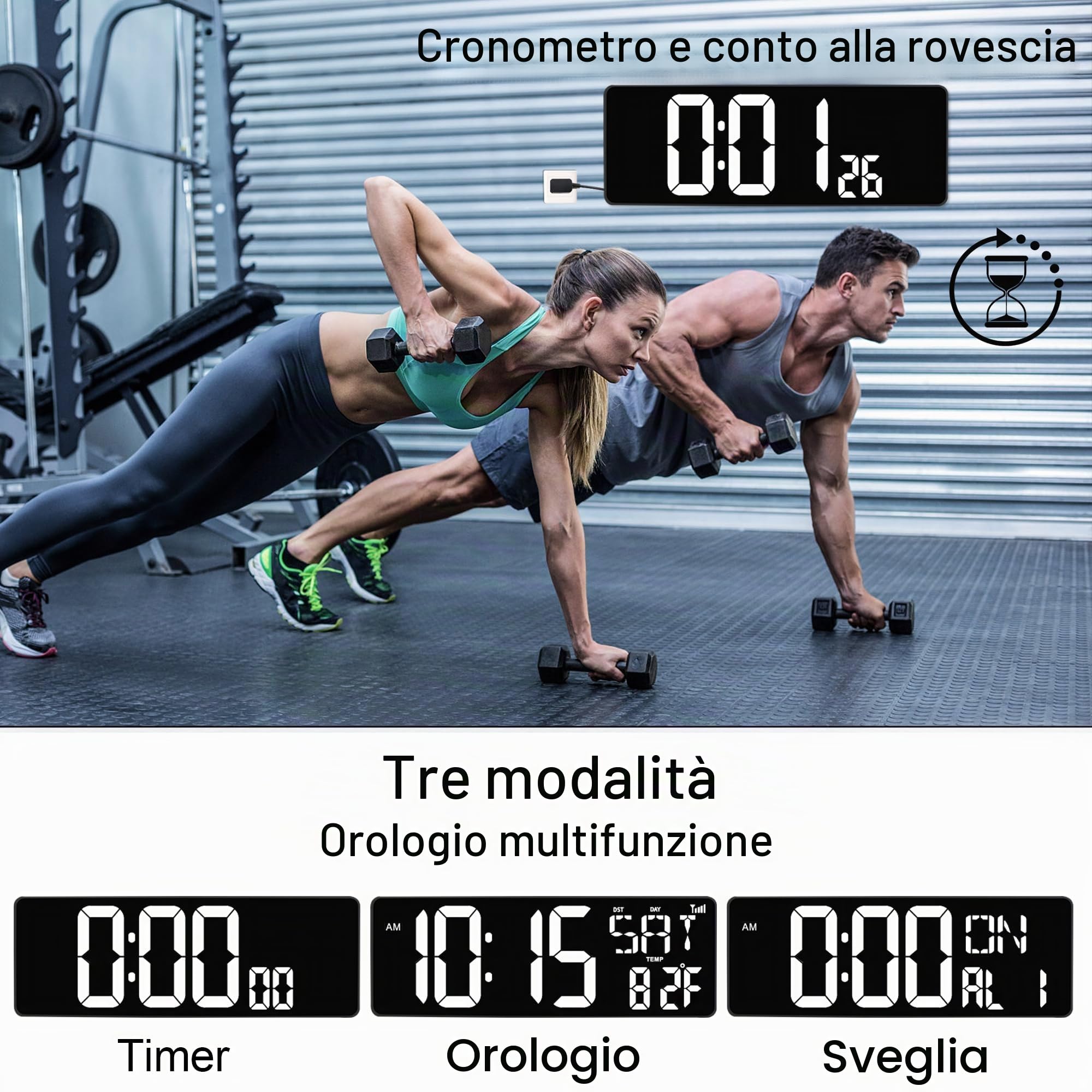 XREXS Orologio Parete 17'' LED Bianco Sincronizzazione Bluetooth | Luminosità regolabile, mostra ora, data e temperatura, calibrazione automatica, multifunzione per soggiorno e ufficio