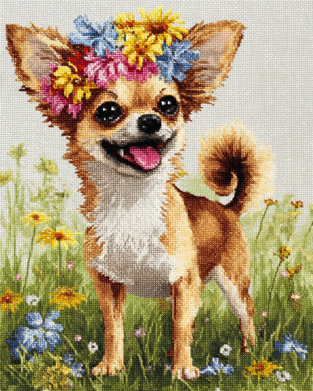 AxiangziK DIY Stamped Cross Stitch Kit Cartoon Chihuahua 11CT 40x50cm