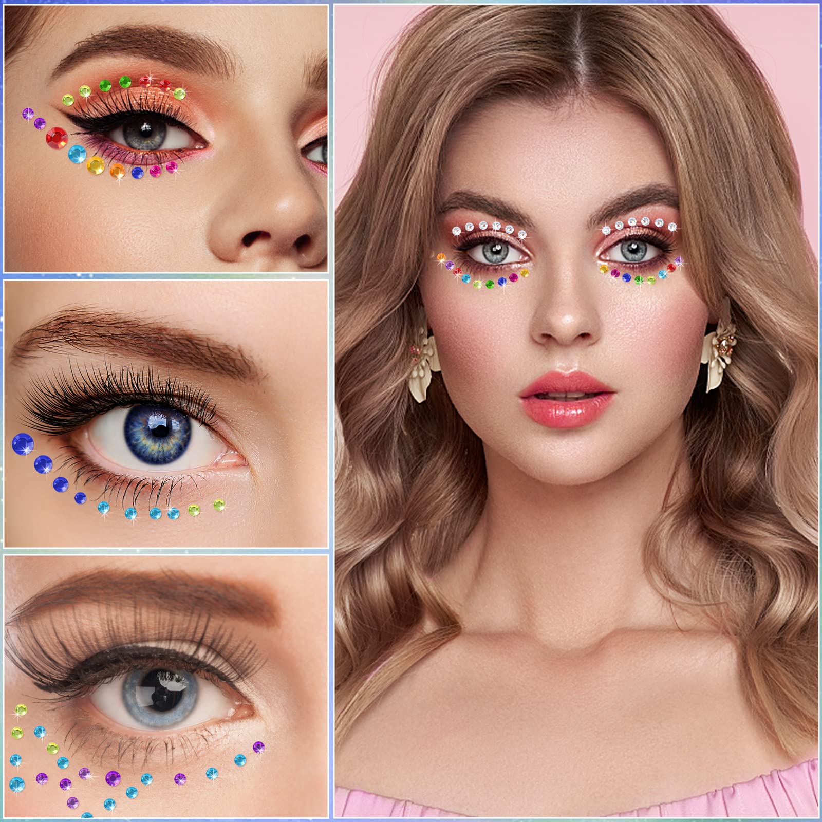 Diboniur 14 Fogli Brillantini Adesivi di Gemme per Viso, 2310 Pezzi Glitter Make Up Strass Autoadesivi Occhi Corpo, per Festival e Decorazioni Nail Art