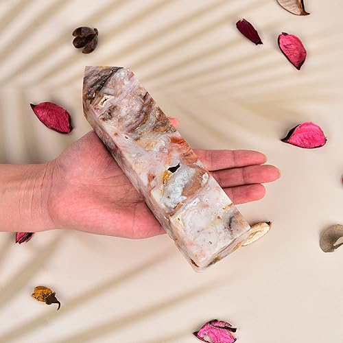 Miniatura 2 de JIC Gem Varita de cristal extra grande a rayas de ágata de cristal Obelisco Torre de cuarzo para decoración de regalo, 2.2-2.8 libras