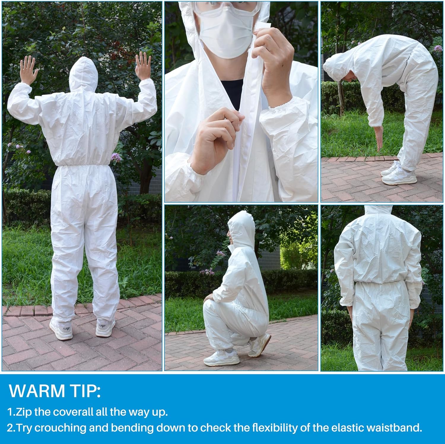 10 Pack Disposable Hazmat Suits,Protective Coveralls with Hood Full Body Painters Suit for Men&Women