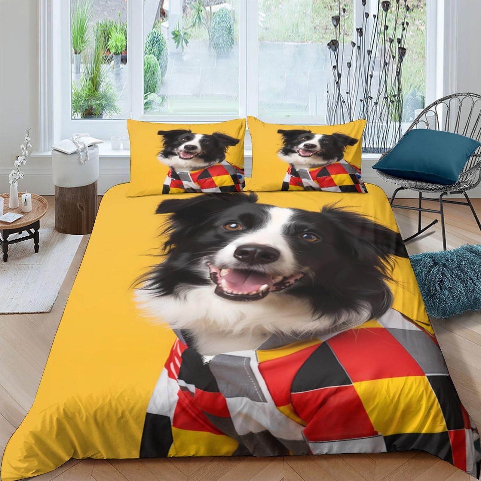 Ctjqhvkz Style-8 3D Printed Border Collie Fitted Sheet Microfiber Soft Yellow Dog Bed Cover For Bedroom Guest Room Decor Easy Care Single（135X200cm）