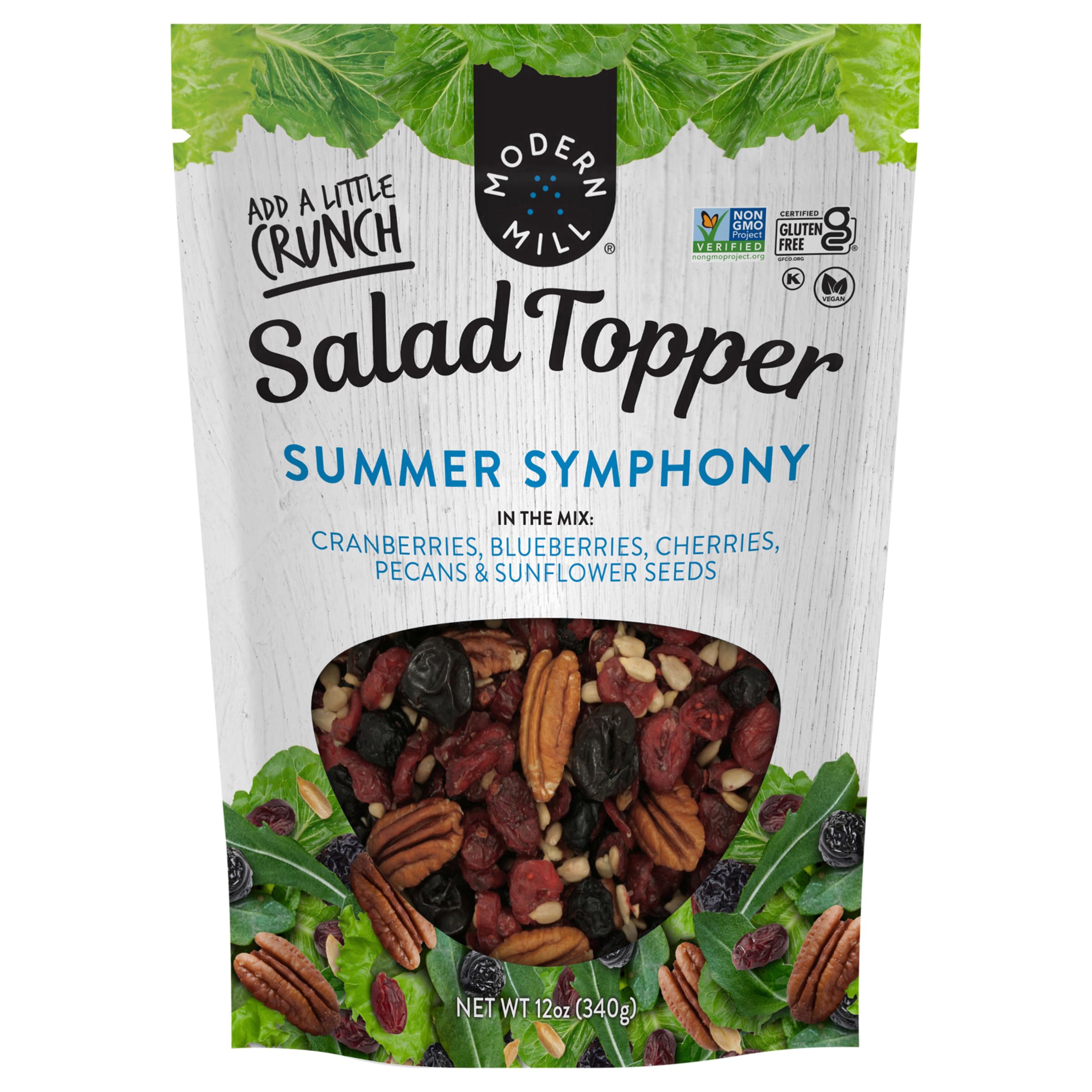 Summer Symphony Mixed Salad Topper By Gourmet Nut - Dried Cranberries,Blueberries,Pecans,Cherries & Sunflower Seeds - Gluten Free,Kosher,Dried Fruit & Nuts Vegan Snack -12oz Resealable Bag