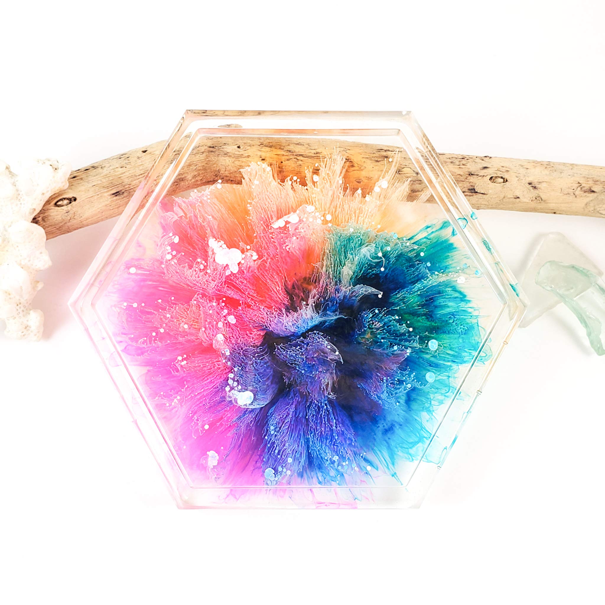 Hexagon rainbow splash coasters-Handmade in Hawaii Beach Home Accessories