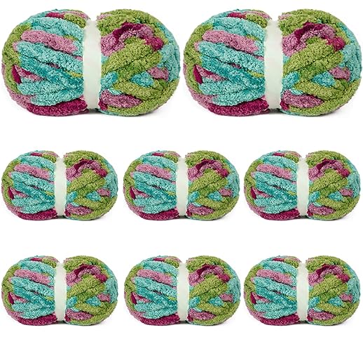 8 Pack Giant Chunky Yarn for Crocheting/Hand Knitting, Blanket Extra Thick Yarn, Super Bulky Large Soft Fluffy Plush Fuzzy Thick Chenille Yarn-1 Pack of 226g/7.97oz-Colorful - Colorful