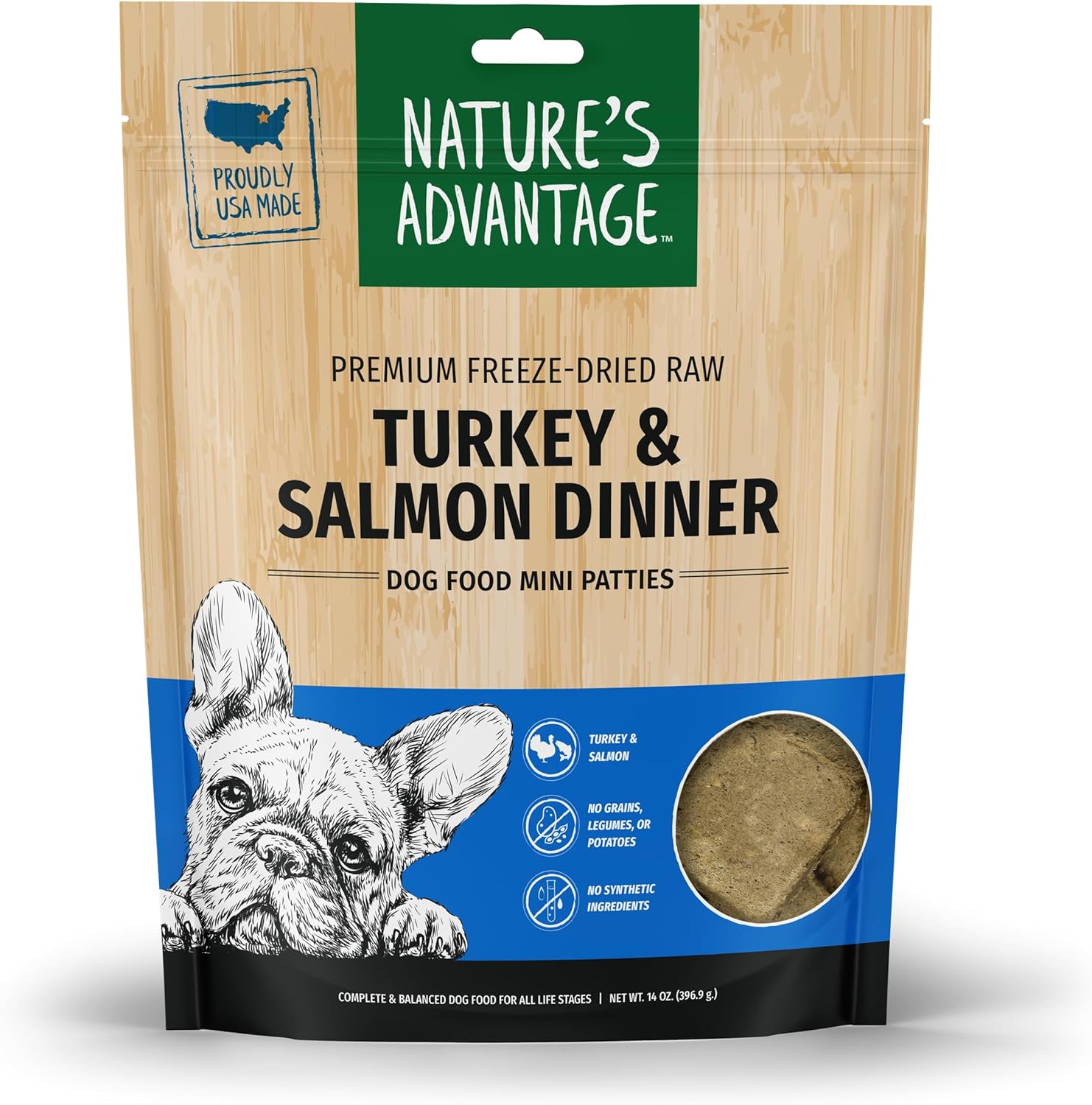 Nature's Advantage Freeze-Dried Raw Turkey & Salmon Dinner Dog Food Mini Patties, 14 oz | Grain Free, High Protein Nutrition