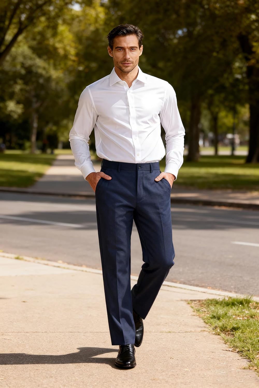 Soojun Men's Classic Fit Flex Waist Flat Front Dress Pant - Image 8