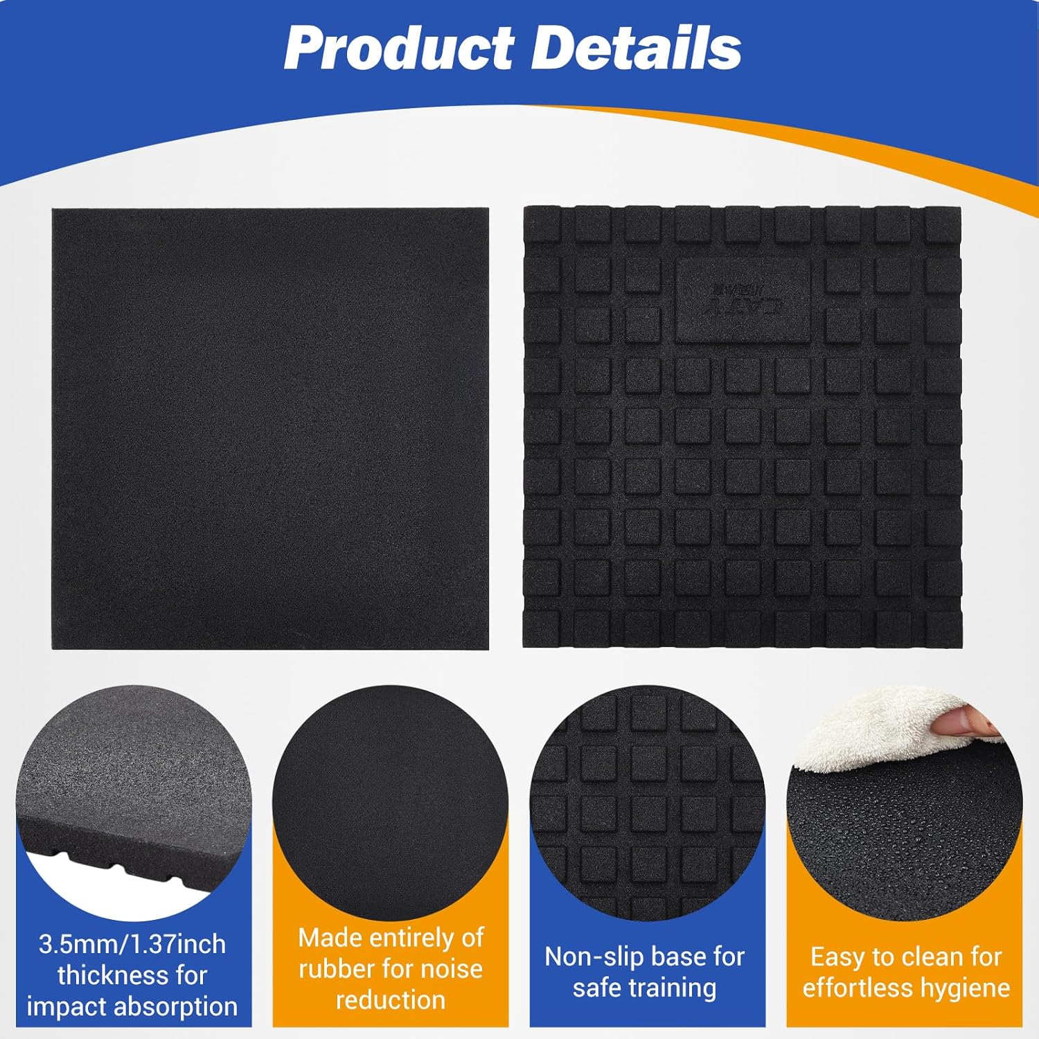 2 Pack 1.38" Thick Heavy Duty Rubber Exercise Equipment Mats 20"x20" Multi-Purpose Gym Floor Mat Tiles for Deadlift Platforms Home Anti-Smash Anti-Slip Shock-Absorbing Floor Protectors