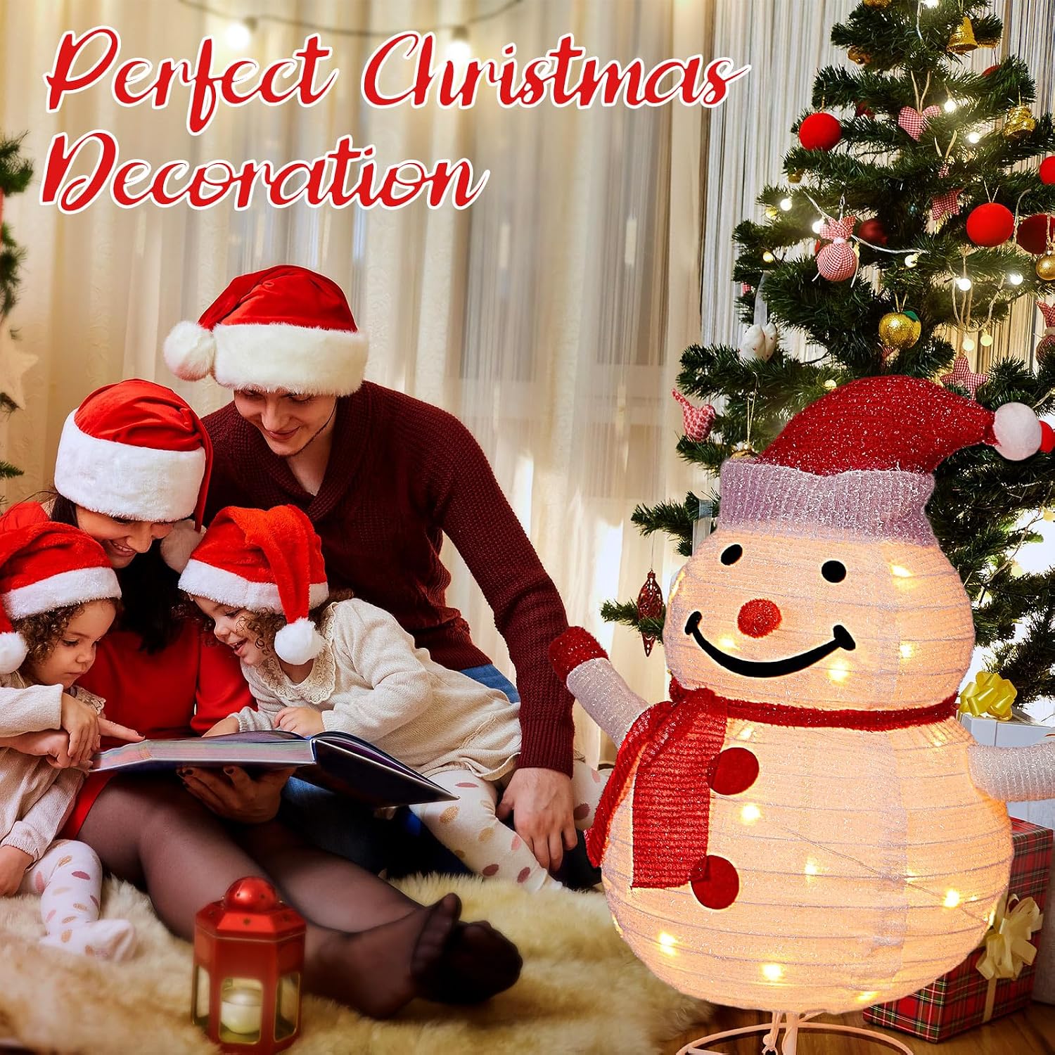 Glooglitter 26In Lighted Snowman Outdoor Christmas Decorations Light Up Collapsible Snowman with 40 LED and Metal Stand Battery Operated Lighted Decor for Holiday Outside Yard Lawn(Warm Color)