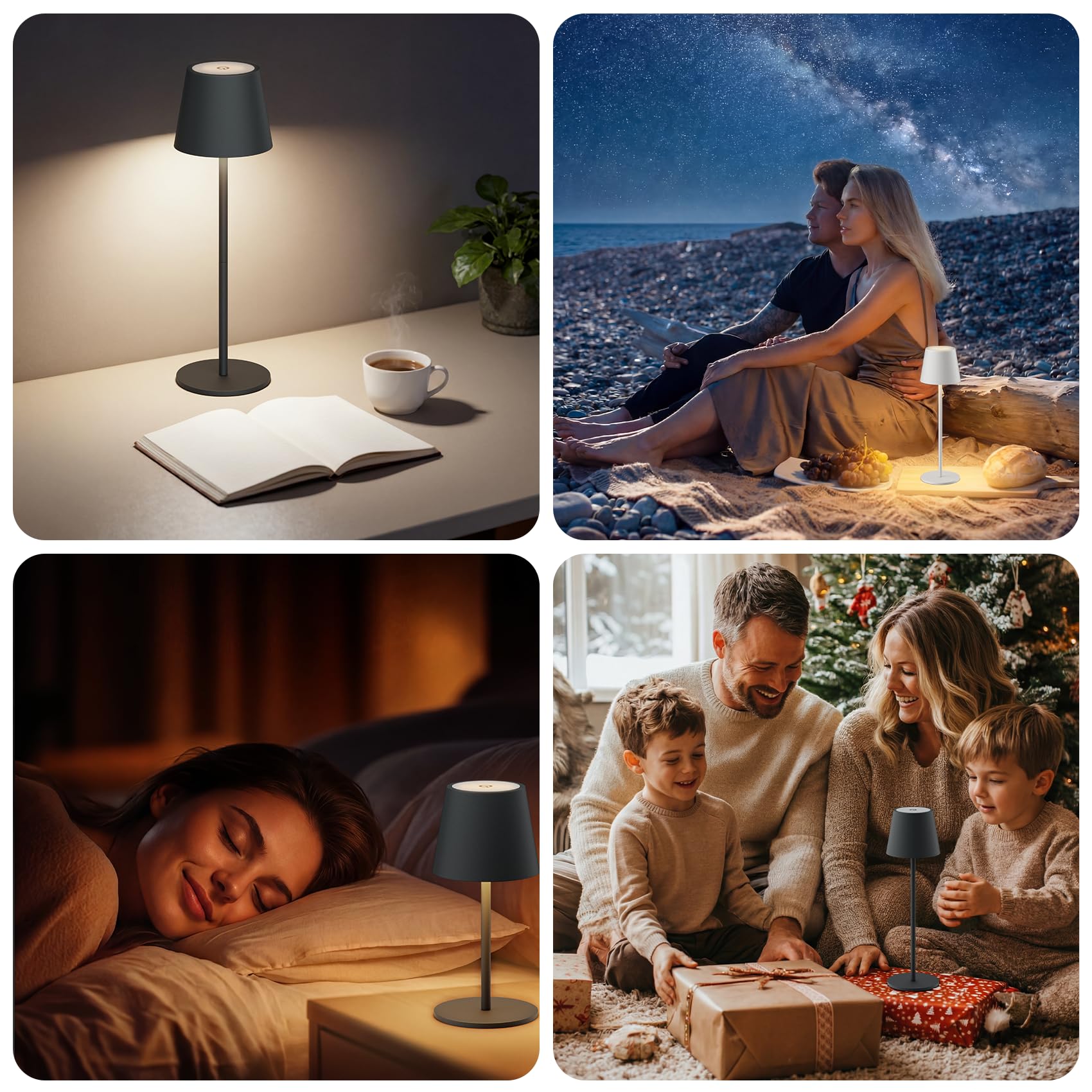 Klighten 2 Stück LED Akku Tischlampe Kabellose,höhenverstellbar,3 Lichtfarben Dimmbar,USB-C Nachttischlampe Für Innen und Aussen, Tragbare Metall tischleuchte,5000mAh+IP44,Beige[Energieklasse A]