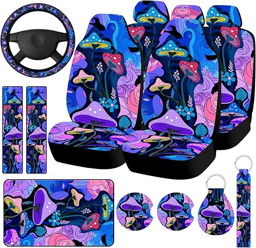 Juego completo de 15 fundas de asiento de automóvil, camión, SUV, protectores de asiento delantero trasero, funda para volante, correa de muñeca y