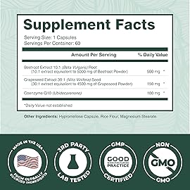 PurePremium Beet Root Capsules - 3-in-1 Blood Pressure Supplements with Beets, CoQ10 & Grapeseed - Beetroot Capsules Nitric Oxide Supplement for Normal Heart Health & Circulation Health - 60ct