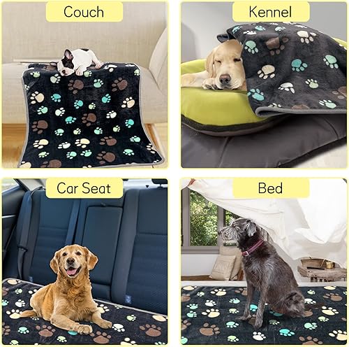 Miniatura 5 de Apatal Paquete de 3 mantas para perro, suave y esponjosa de franela de vellón de alta calidad, manta para mascotas, bonita manta mullida para dormir