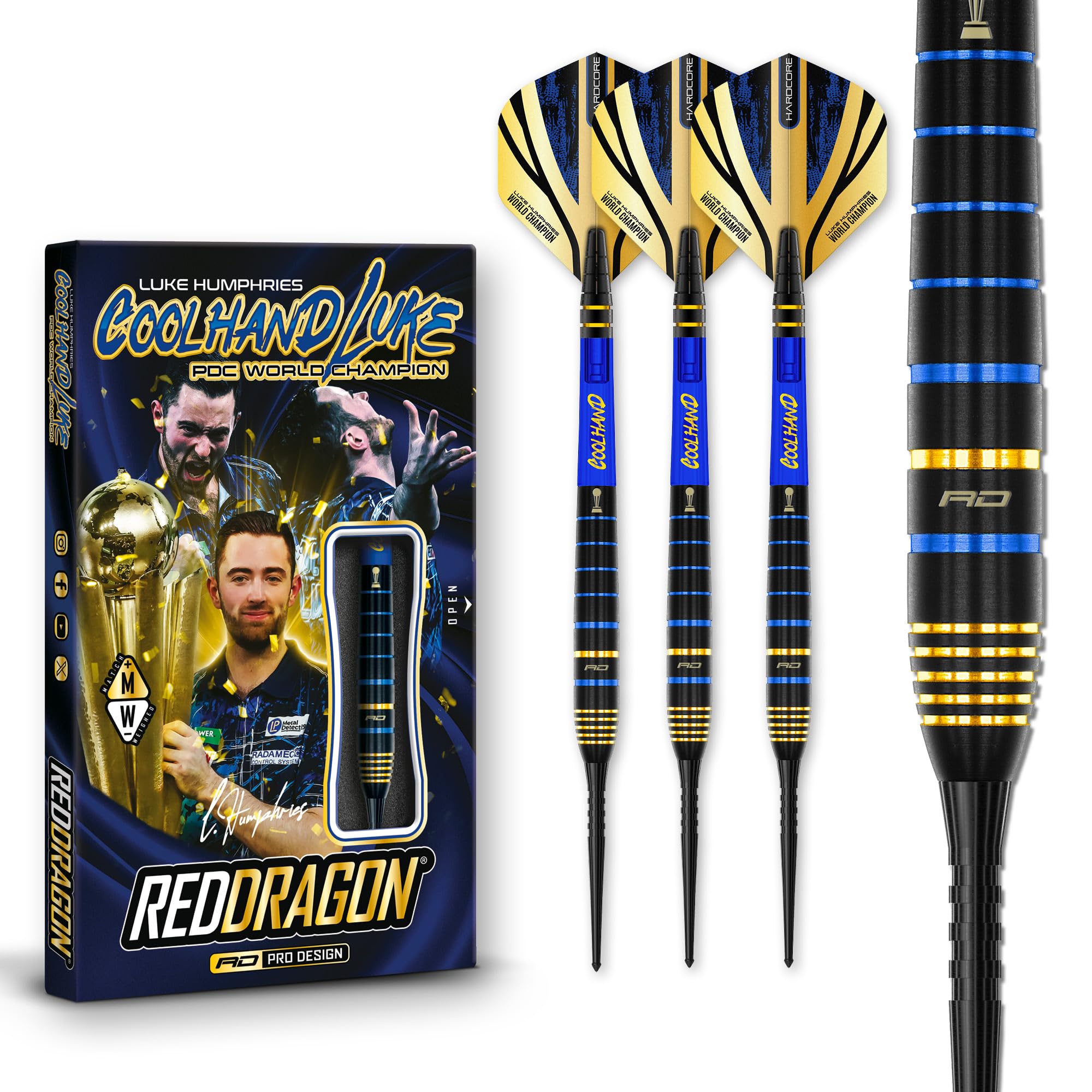RED DRAGON Luke Humphries TX Series Premium Tungsten Darts Set including Flights and Stems (TX4, 24g), Black / Blue