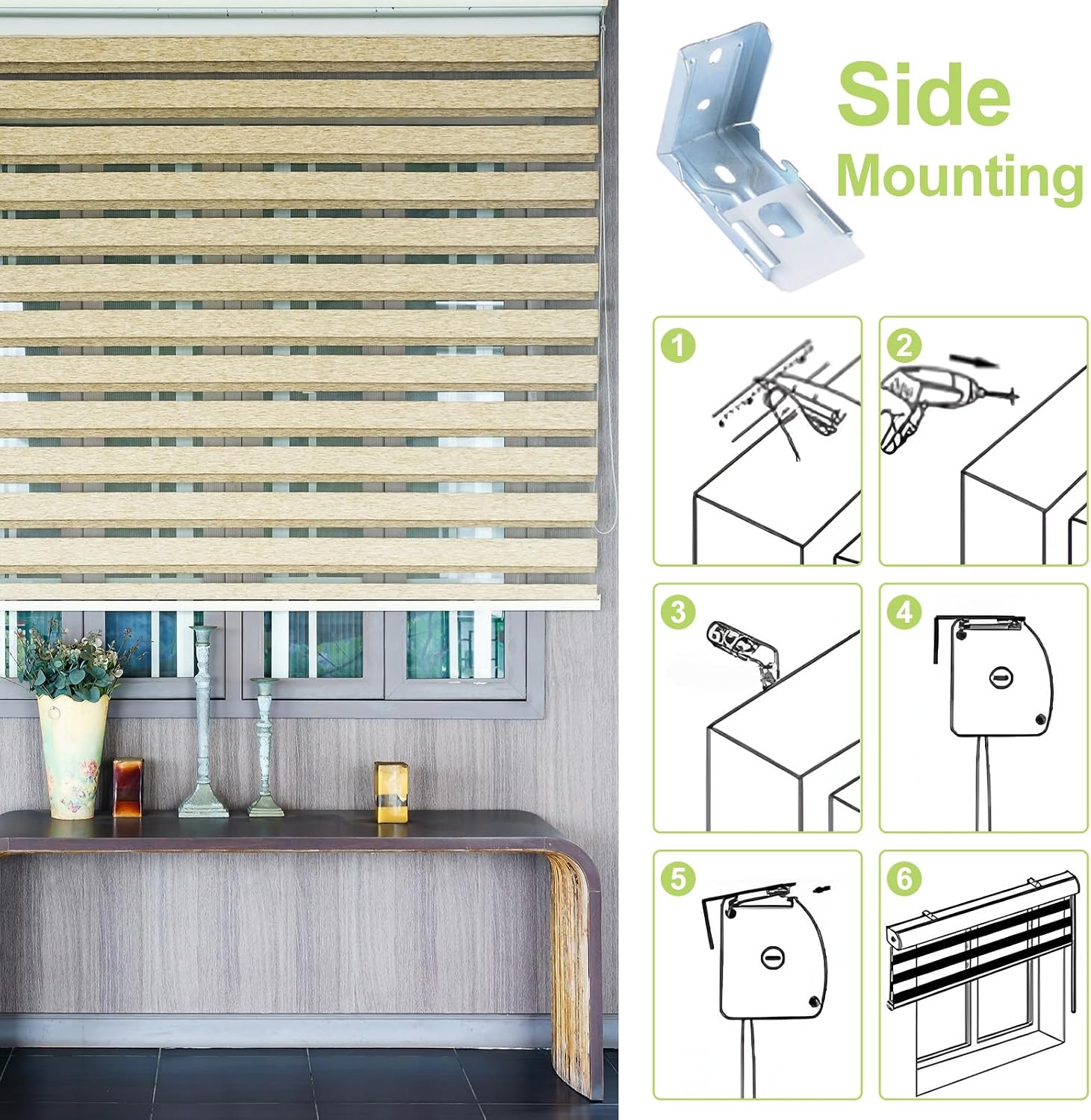 4 Sets/8Pcs Zebra Shades Bracket Silver Metal Window Blinds L Bracket Clips Light Filtering Roller Shades Mount Hardware Wall-Mounted Blind Headrail Holder (Inside & Outside Mount)