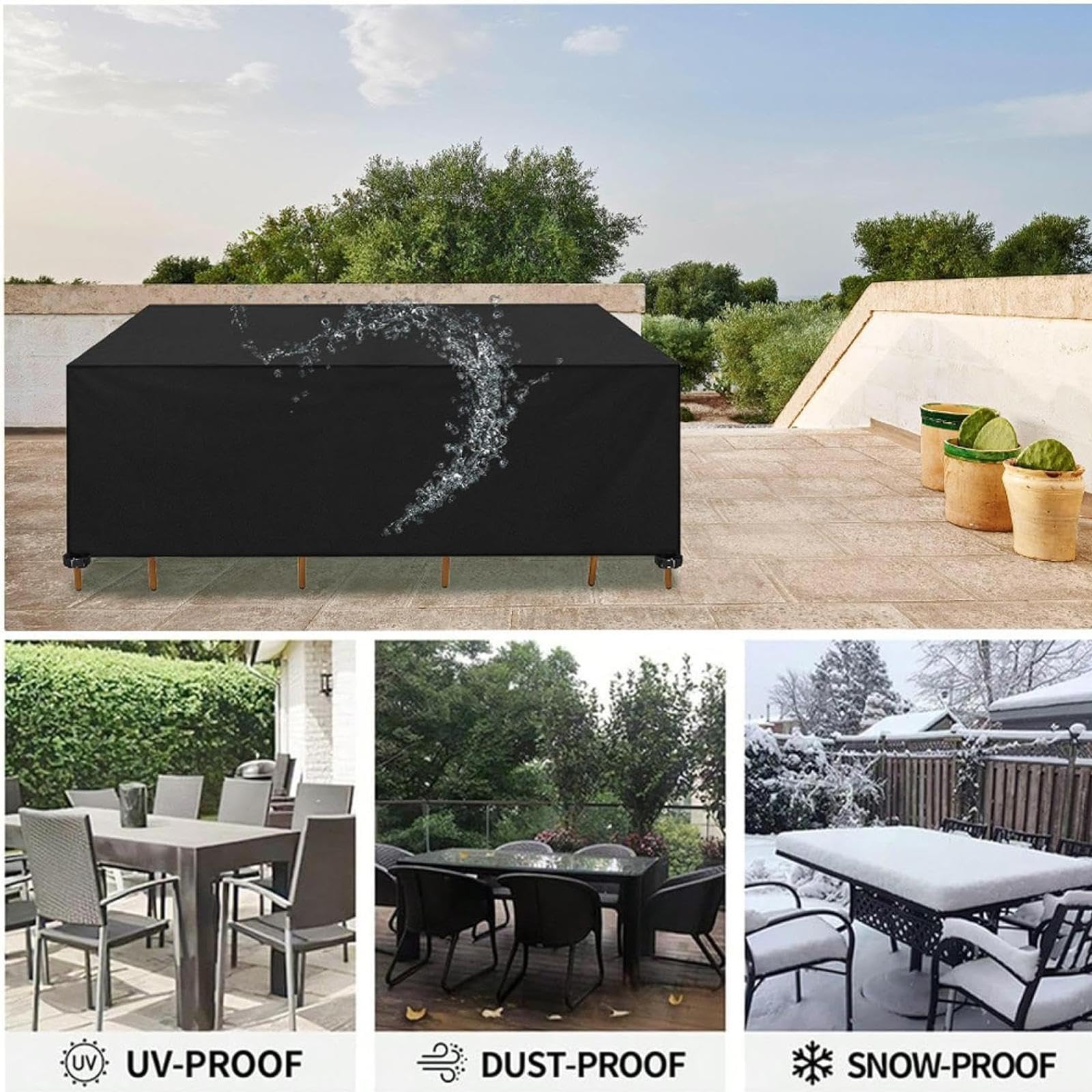 Abdeckung für Gartenmöbel Rechteckige 79" L x 47" W x 41" H/200x120x105cm, Terrassenmöbel Abdeckplane Gartenmöbel, 600D Oxford Anti-UV, Wasserdicht, Schwerlast für Gartentische Terrassenmöbel