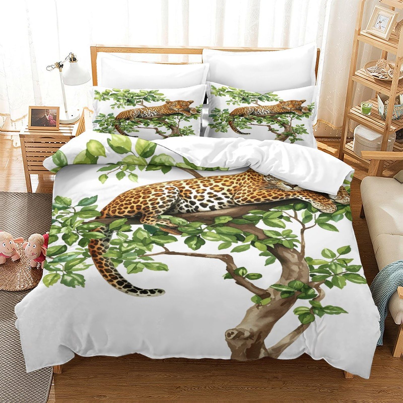 P1s9u7w5y Jaguar Realistic Jungle Leopard 3D Printed Duvet Cover Set 3Pcs Soft Microfiber Leopard Bedding Set Double（200X200cm）