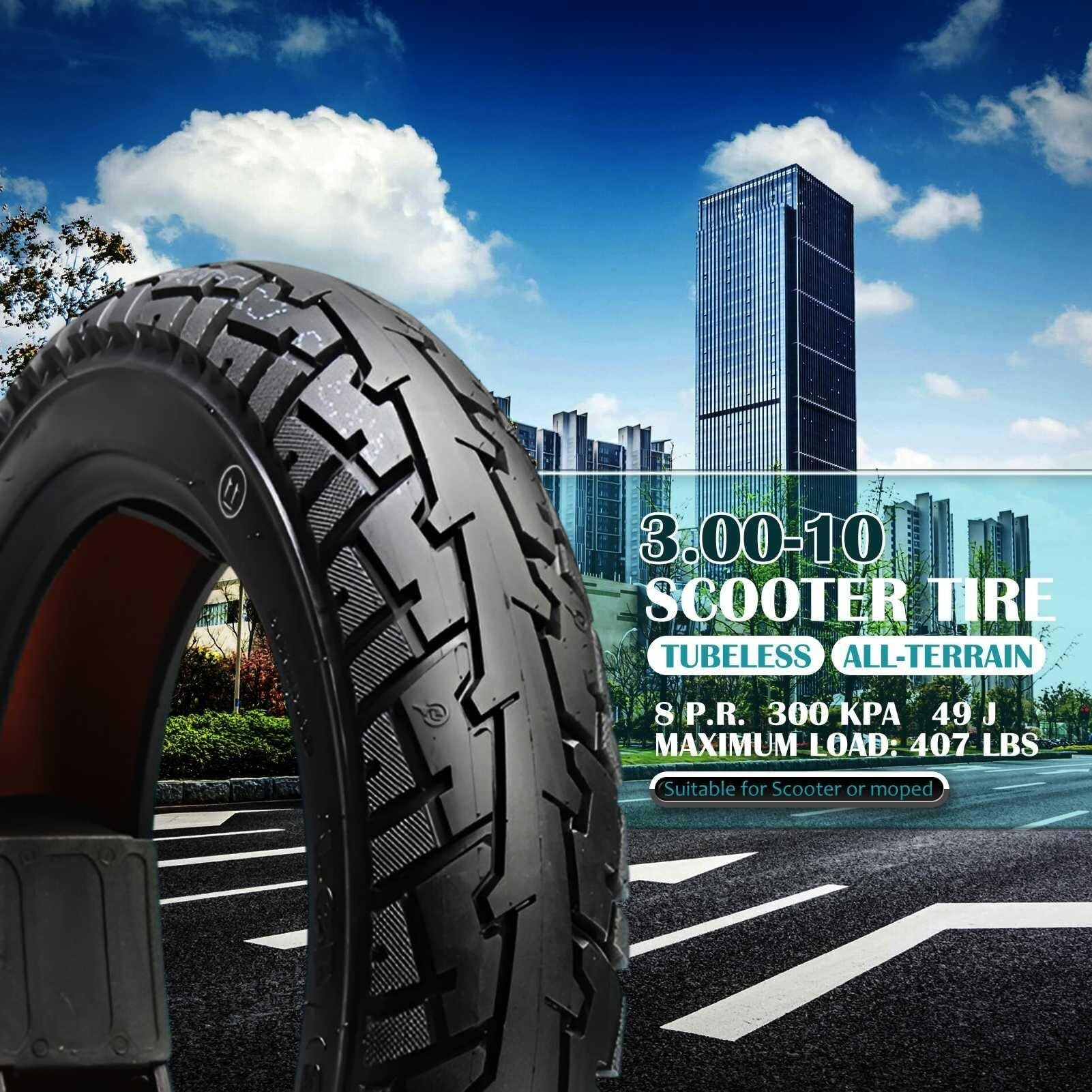 3.00x10 Opona Motocyklowa Tubeless 8PR, 3.00-10 Opona Terenowa Indeks Obciążenia 49J, 3.00 10 Opona TL Odporna na Zużycie do Skutera 10 Cali Przednie Tylne Koło