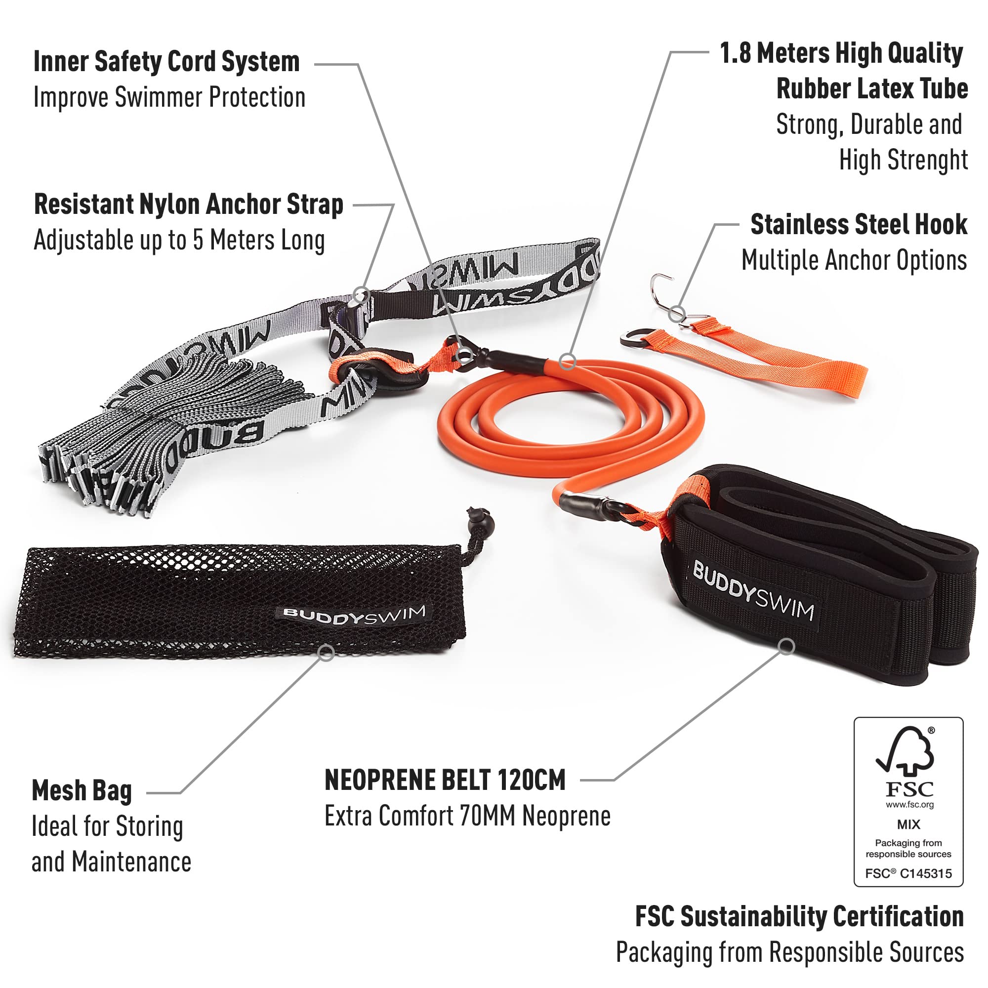 Schwimmgürtel für statisches Schwimmtraining. Schwimmzubehör für Krafttraining mit elastischem Latexband, geeignet für Kinder, Amateure und Profis. Gestaltet für statisches Schwimmen.