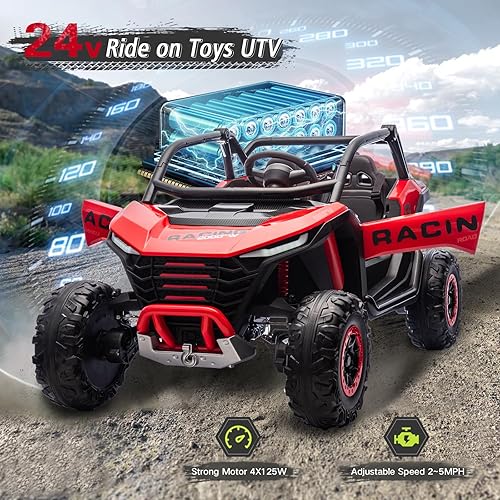 Miniatura 2 de FINITO Vehículo eléctrico de 24 V UTV de 2 plazas 4WD para niños con potentes motores con control remoto para padres, neumáticos de goma EVA,