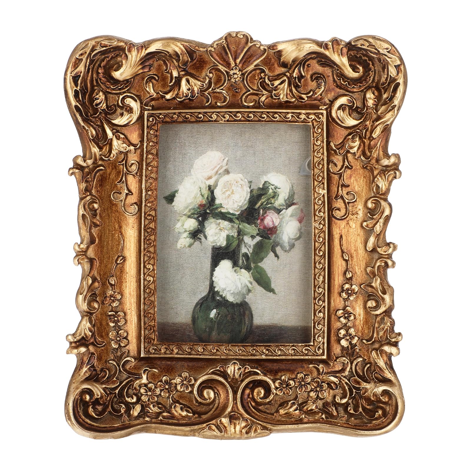 Gold Vintage Picture Frames, Antique Ornate Small Picture Frame for 2x3 Inch Photos, Gold Vintage Frames with Hooks and Easel Stand, Victorian Decor for Gallery Wall and Tabletop